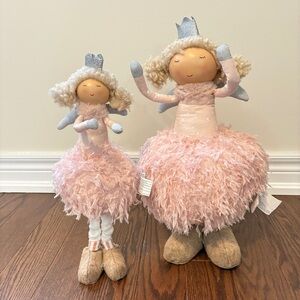 Pink Princess Angel Dolls w/ Silver Crown & Wings – 15” & 17” Standing Decor